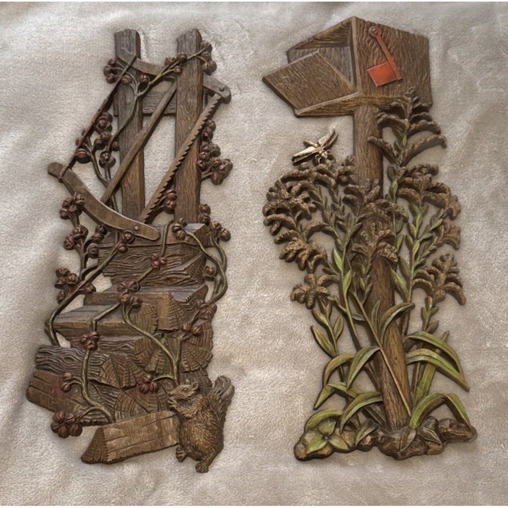 Vtg 70's MCM Burwood Plastic Wall Hanging Decor   - Set Of 2
